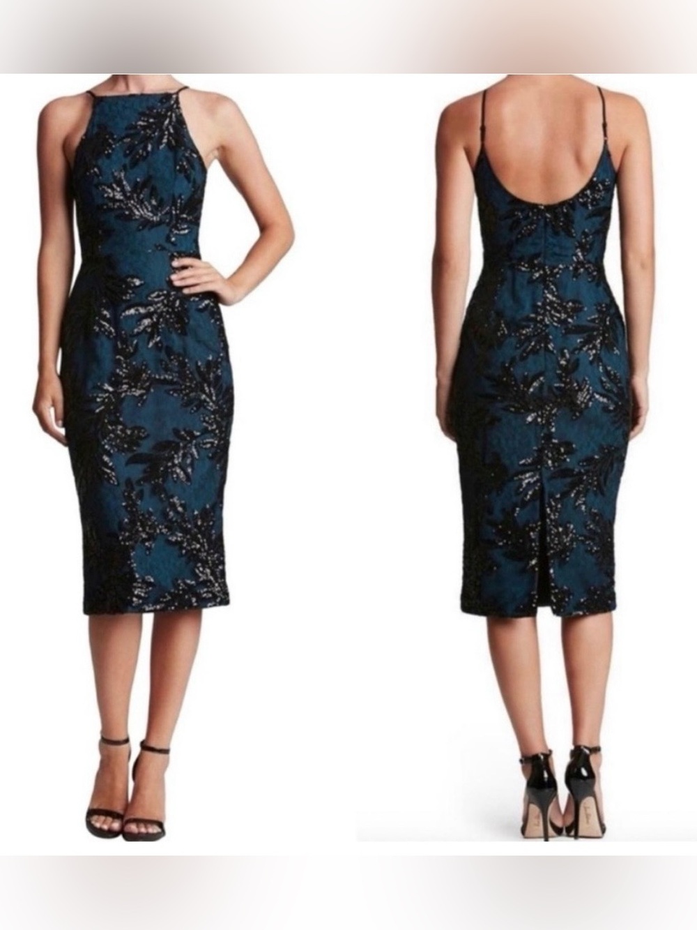 Dress the Population Teal Sequin Midi Sheath Dress